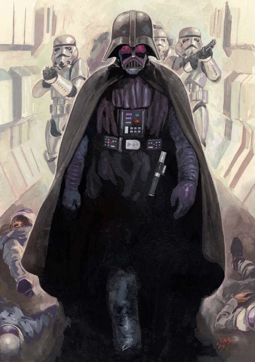 4boys blaster_(star_wars) cape corpse darth_vader death energy_gun energy_sword helmet highres lightsaber military multiple_boys science_fiction soldier star_wars star_wars:_a_new_hope stormtrooper sword weapon yasuhiko_yoshikazu