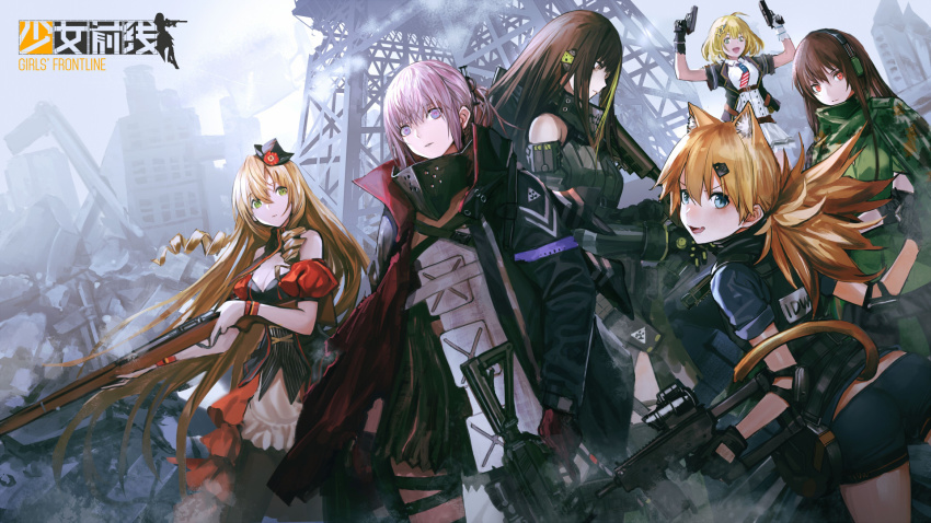 6+girls ahoge american_flag animal_ears aqua_eyes ar-15 arm_guards arm_strap armband armor ass assault_rifle bare_shoulders black_jacket black_legwear blonde_hair blue_eyes blush breasts brown_eyes brown_hair bushman_ltd. camouflage_cloak cat_ears cat_tail character_name cityscape cleavage cloak closed_mouth clothes_around_waist detached_sleeves dress drill_hair drill_sidelocks dual_wielding elbow_pads expressionless fang fingerless_gloves floating_hair fn-49 fn-49_(girls&#039;_frontline) fn-49_(mod3)_(girls&#039;_frontline) gas_mask girls&#039;_frontline gloves green_eyes green_jacket gun hair_between_eyes hair_ornament hairclip handgun hands_up hat headphones headset highres holding holding_gun holding_weapon idw_(girls&#039;_frontline) idw_(mod3)_(girls&#039;_frontline) infukun jacket jacket_around_waist large_breasts load_bearing_vest logo long_hair long_sleeves looking_at_viewer low_twintails m1911 m1911_(girls&#039;_frontline) m1911_(mod3)_(girls&#039;_frontline) m4_carbine m4a1_(girls&#039;_frontline) m4a1_(mod3)_(girls&#039;_frontline) machine_gun machine_pistol magazine_(weapon) magpul mask military military_uniform mod3_(girls&#039;_frontline) multicolored_hair multiple_girls necktie official_art open_clothes open_jacket open_mouth orange_eyes pantyhose parker-hale parker-hale_idw parker-hale_pdw parted_lips personal_defense_weapon pink_hair pistol pleated_skirt ponytail pouch prototype_design red_eyes rheinlander_instruments_corp. ribbed_sweater rifle ruins scope shirt short_hair short_shorts short_sleeves shorts sidelocks single_thighhigh skirt smile st_ar-15_(girls&#039;_frontline) st_ar-15_(mod3)_(girls&#039;_frontline) streaked_hair submachine_gun sweater sweater_vest tactical_clothes tail thigh_strap thighhighs thighs torn_clothes trigger_discipline twintails type_64_(girls&#039;_frontline) type_64_(mod3)_(girls&#039;_frontline) type_64_smg very_long_hair vest weapon white_legwear white_shirt white_skirt