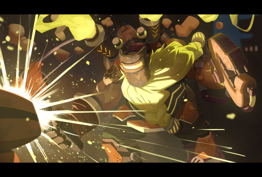 1boy beard blonde_hair braid braided_beard cyborg dark_background engine facial_hair fire gloves holding holding_tool long_beard mask mechanical_arms muscular muscular_male nesskain overwatch overwatch_1 single_mechanical_arm solo sparks torbjorn_(overwatch) very_long_beard welding_mask