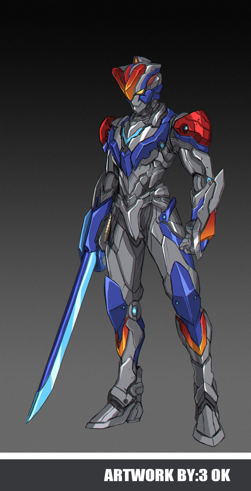 1boy 3ok absurdres alternate_color alternate_universe armor artist_name black_armor gauntlets highres holding holding_sword holding_weapon knight_timbre leg_armor male_focus official_alternate_color standing sword ultra_series ultraman_(hero&#039;s_comics) ultraman_ginga_(series) ultraman_ginga_s ultraman_suit_(hero&#039;s_comics) ultraman_victory ultraman_victory_knight weapon yellow_eyes