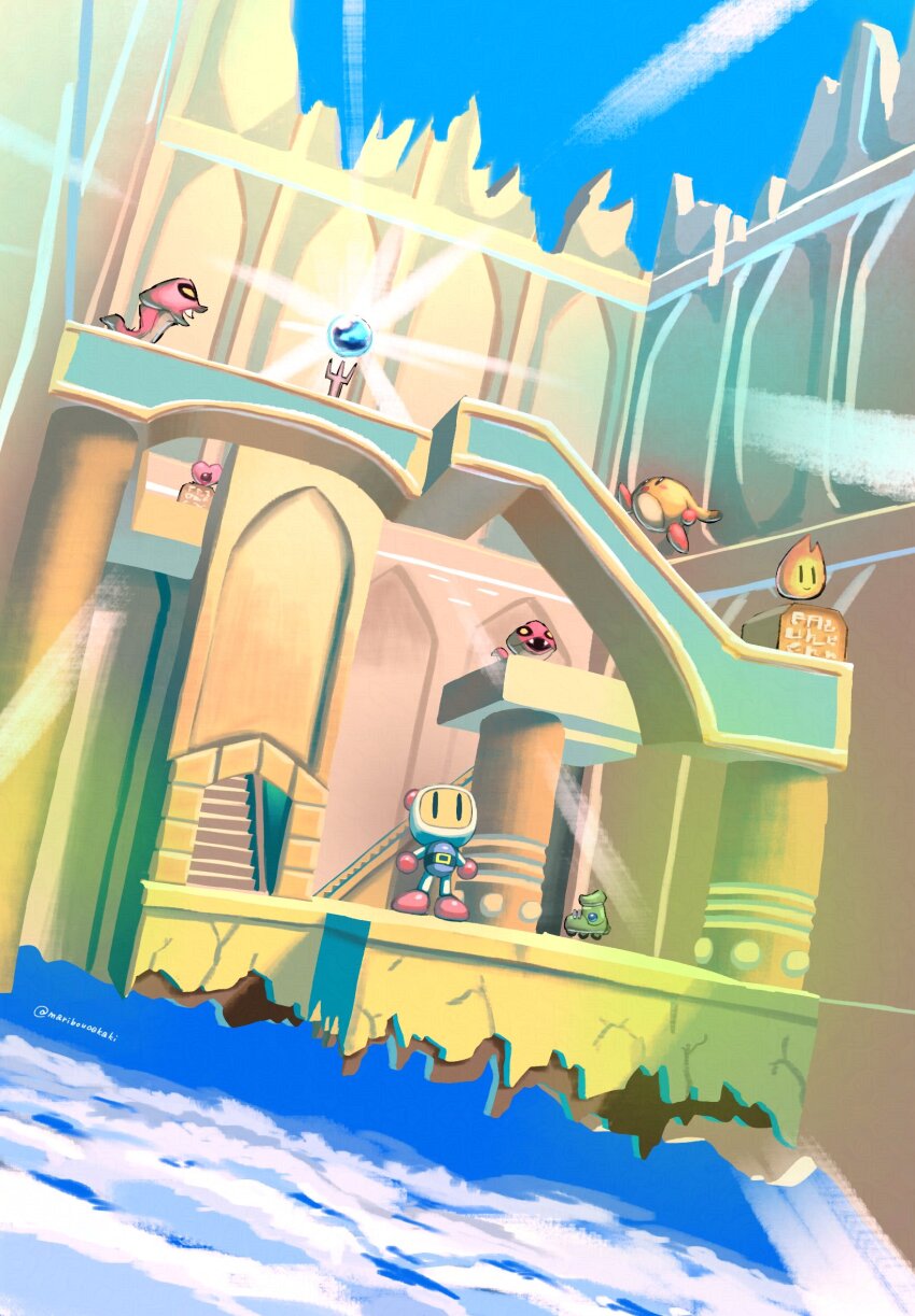 artist_name belt black_belt blue_sky bomberman cloud highres maribou_(supermaribou) sky standing tagme white_bomberman |_|