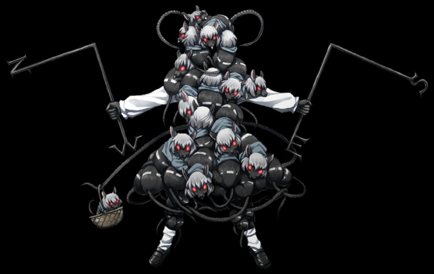 6+girls atlus bad_id bad_pixiv_id basket dress female_focus full_body looking_at_viewer mazeran multiple_girls multiple_persona nazrin nazrin_(mouse) persona red_eyes shoes socks touhou transparent_background