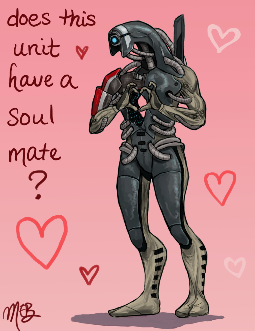 english_text geth heart heart_hands highres joints legion_(mass_effect) mass_effect_(series) mass_effect_3 mechanical_arms pink_background robot robot_joints tumblr valentine