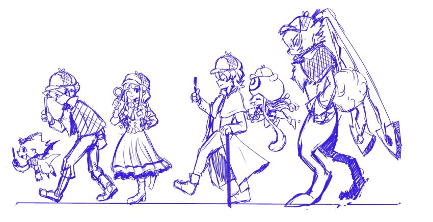 amano_nene_(digimon_xros_wars) bandaged_arm bandages blue_eyes detective digimon digimon_(creature) digimon_ghost_game gammamon higashimitarai_kiyoshiro jellyfish_girl jellymon monochrome monster_girl short_hair sketch symbareangoramon tentacle_hair tentacles tsukiyono_ruli white_hair