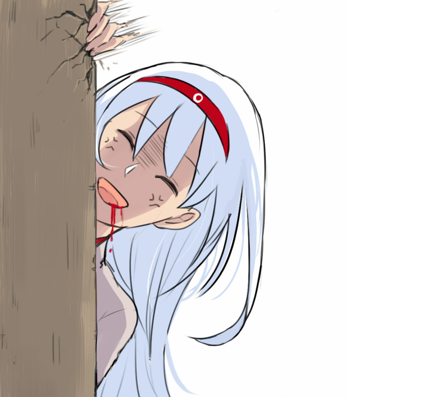 10s 1girl anger_vein blood crushing female_focus highres kantai_collection kotori_(b-i-r-d) shoukaku_(kancolle) solo spitting