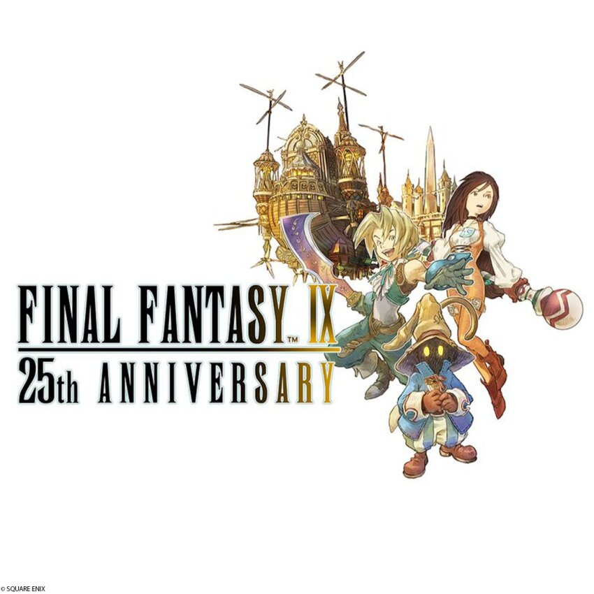 adelbert_steiner ankle_boots armor armored_gloves armored_shoes bare_shoulders belt black_hair black_mage_(final_fantasy) blonde_hair blue_jacket bodysuit boots brown_gloves chainmail choker double_blade final_fantasy final_fantasy_ix full_armor garnet_til_alexandros_xvii gem gloves glowing glowing_eyes greatsword hat hat_feather holding holding_staff holding_sword holding_weapon itahana_toshiyuki jacket jewelry knight leotard long_hair looking_at_viewer looking_to_the_side monkey_tail official_art orange_bodysuit orange_gloves pants ponytail red_shoes scabbard sheath shoes short_sleeves shoulder_armor signature simple_background smile square_enix square_neckline staff striped_clothes striped_pants sword tail thief two-handed_sword vest vivi_ornitier weapon witch_hat yellow_eyes zidane_tribal