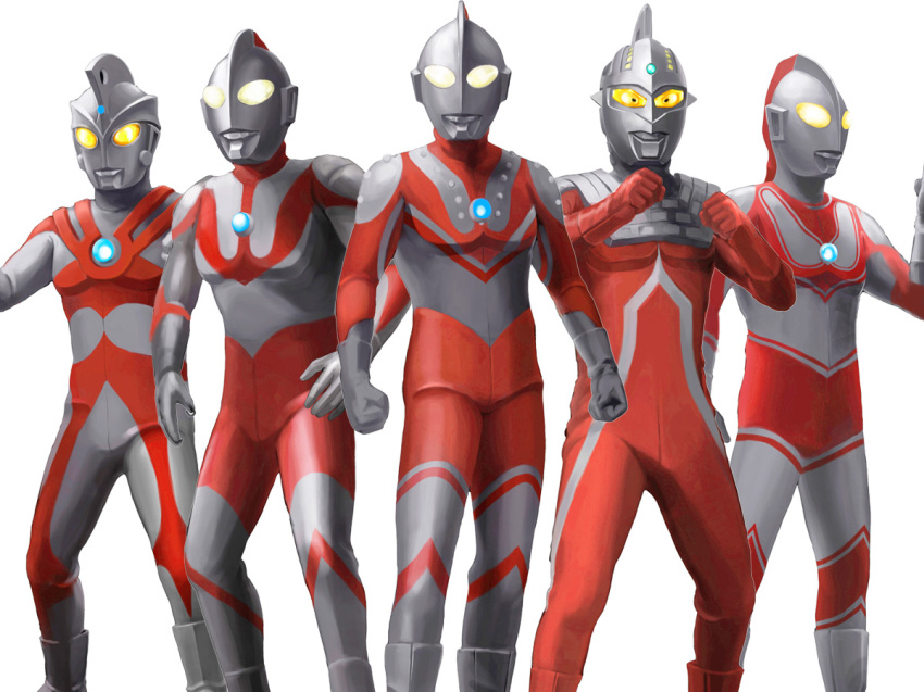 5boys bodysuit glowing glowing_eyes kaette_kita_ultraman male_focus matchin multiple_boys return_of_ultraman simple_background skin_tight tsuburaya_productions ultra_series ultraman ultraman_(1st_series) ultraman_80 ultraman_ace ultraman_ace_(series) ultraman_jack ultraman_leo ultraseven ultraseven_(series) white_background zoffy_(shin)