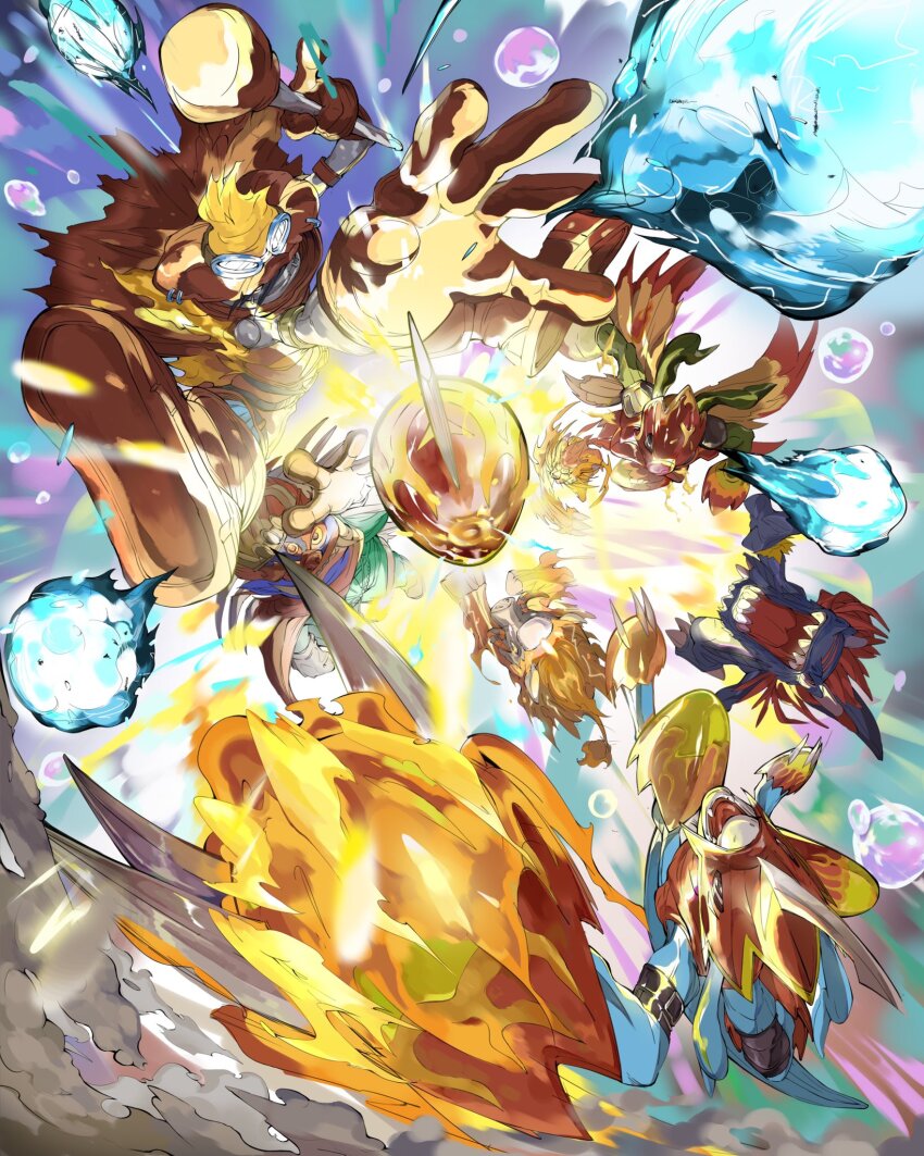 allomon armor baromon belt boarmon crests_(digimon) digimental digimental_of_courage digimon digimon_(creature) fire fladramon flawizarmon highres lynxmon shadramon tail
