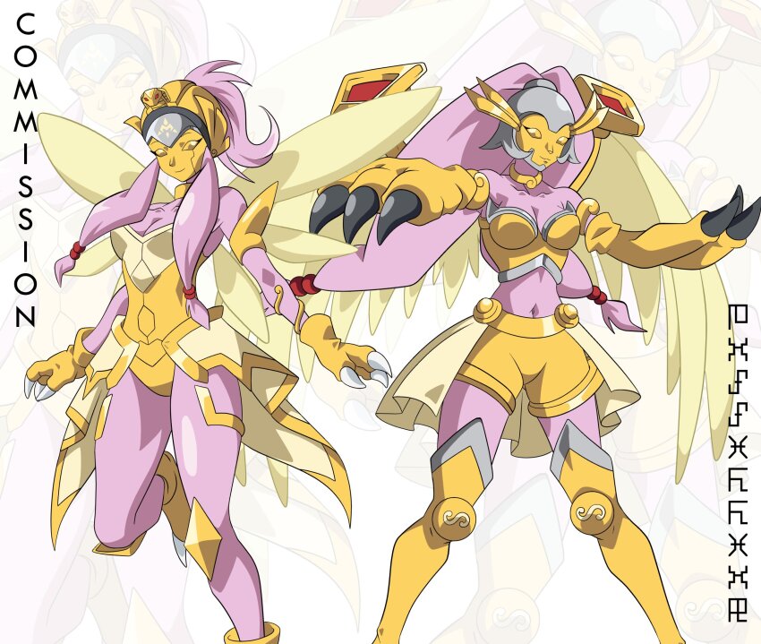1girl breasts claws crests_(digimon) digimon digimon_(creature) female_focus highres mask medium_breasts officialseraphimon oridigi original solo wings