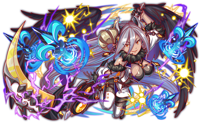 absurdly_long_hair alternate_costume alternate_horns alternate_weapon alternate_wings angel_wings anime_coloring arm_strap artist_request baphomet_(crash_fever) bare_shoulders between_breasts black_fur black_gemstone black_gloves black_straps black_wings blue_outline bodysuit bodysuit_under_clothes boots breasts brown_bodysuit center_opening cleavage coat collared_coat crash_fever criss-cross_straps curled_horns dark_skin detached_sleeves electricity full_body fur-trimmed_sleeves fur_collar fur_trim game_cg gloves grey_hair hair_between_eyes holding holding_scythe horns large_breasts oversized_wings light_particles lips long_hair looking_at_viewer mature_male narrow_waist number_print numbered o-ring o-ring_thigh_strap official_alternate_costume official_alternate_horns official_alternate_weapon official_alternate_wings official_art open_hand open_mouth outline portal_(object) purple_outline red_outline scythe single_glove skinny solo sparks square square_print straight_hair tachi-e thigh_boots thigh_strap third-party_source transparent_background two-sided_coat two-sided_fabric unzipped very_long_hair weapon white_boots white_coat white_sleeves wide_hips wings yellow_eyes yellow_gemstone yellow_outline zipper zipper_pull_tab