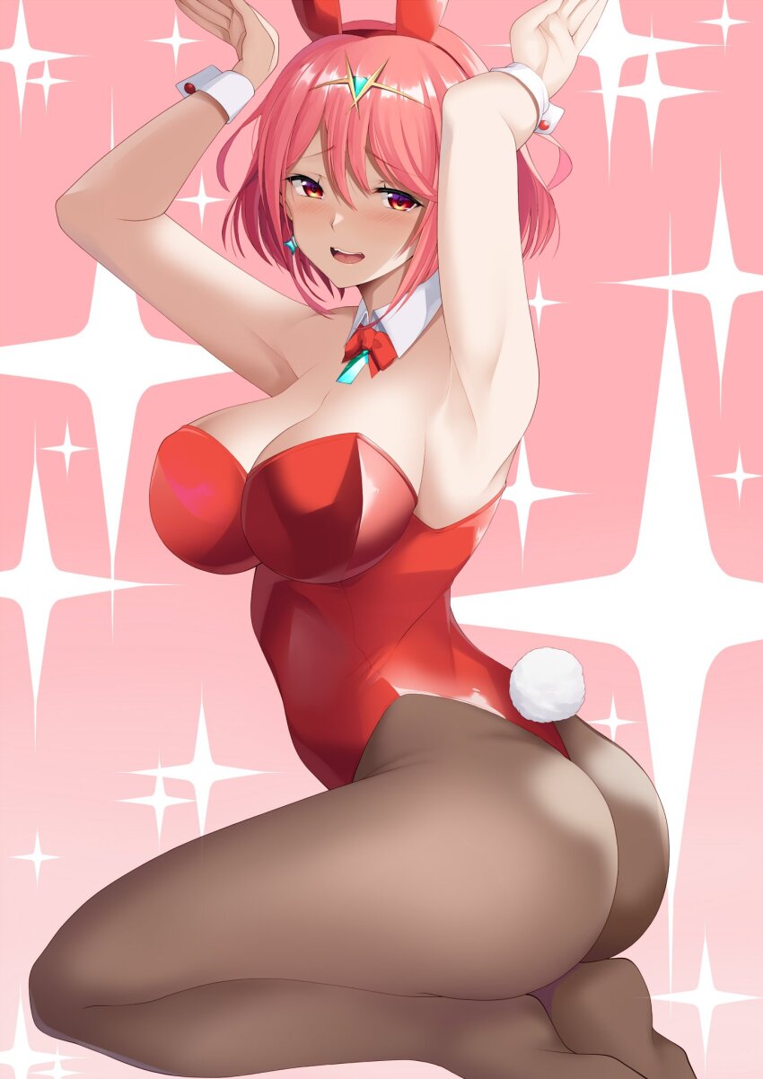 1girl alternate_costume breasts daive highres large_breasts leotard playboy_bunny pyra_(xenoblade) red_eyes xenoblade_chronicles_(series) xenoblade_chronicles_2