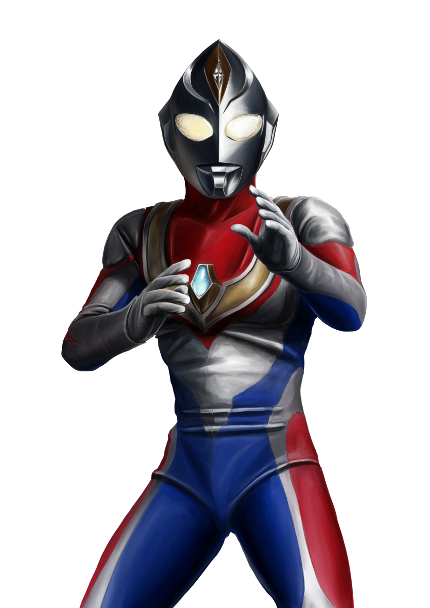 1boy absurdres alien armor blue_skin breastplate color_timer colored_skin commentary compound_eyes cowboy_shot dorsal_fin fighting_stance flash_type_(ultra_series) forehead_jewel gattyo glowing glowing_eyes hands_up highres legs_apart looking_at_viewer male_focus multicolored_skin muscular muscular_male open_hands red_skin silver_skin simple_background solo tokusatsu ultra_series ultraman_dyna ultraman_dyna_(flash_type) ultraman_dyna_(series) white_background wrinkled_skin yellow_eyes