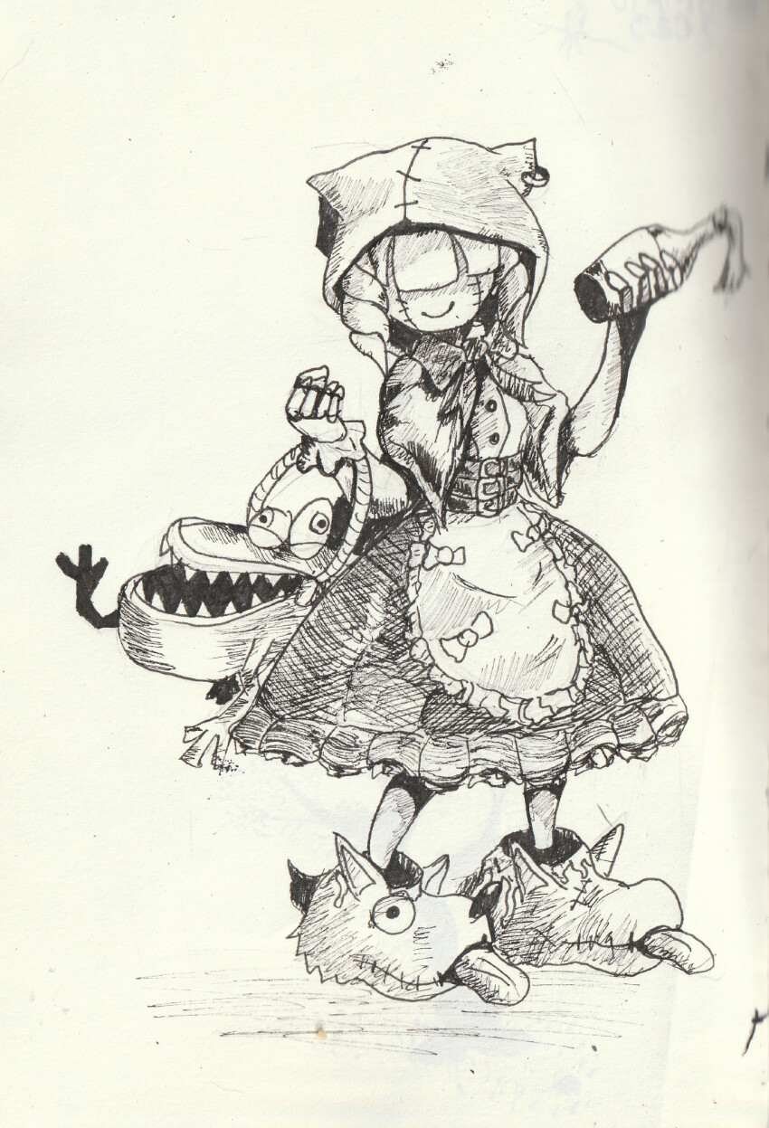 1girl chaperomon covered_eyes digimon digimon_(creature) female_focus hat highres hood sharp_teeth smile solo teeth