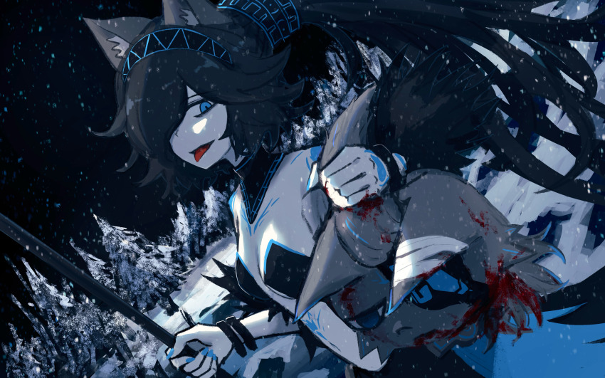absurdres blue_eyes cat_girl dark_kasli_(nyanko_daisensou) hair_over_one_eye highres markings nyanko_daisensou timewatch