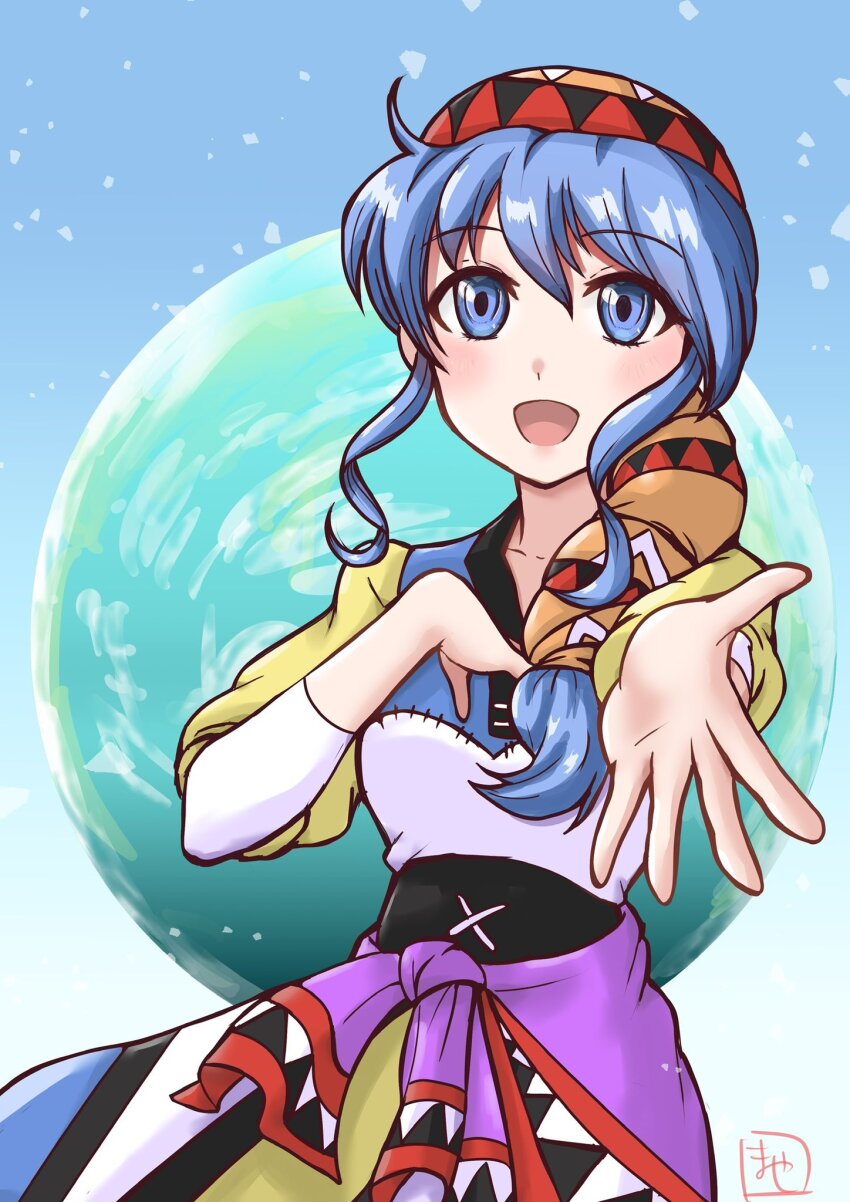 1girl bandana blue_eyes blue_hair dress highres luna_noah lunar lunar:_the_silver_star music open_mouth singing solo