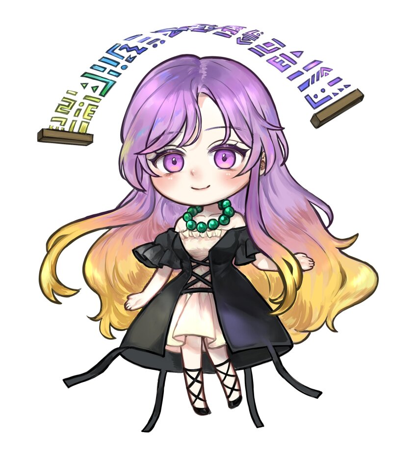 1girl bead_necklace beads blonde_hair dress full_body gonglijeongli gradient_hair highres hijiri_byakuren jewelry layered_dress looking_at_viewer multicolored_hair necklace purple_eyes purple_hair smile solo touhou two-tone_hair white_background