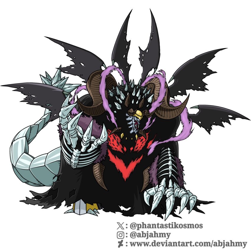 abjahmy bat_wings blastmon claws darkknightmon deviantart_username digimon digimon_(creature) digimon_xros_wars duskmon fusion gulfmon highres horns instagram_username lilithmon monster monster_focus phantastikosmos spikes tail twitter_username wings