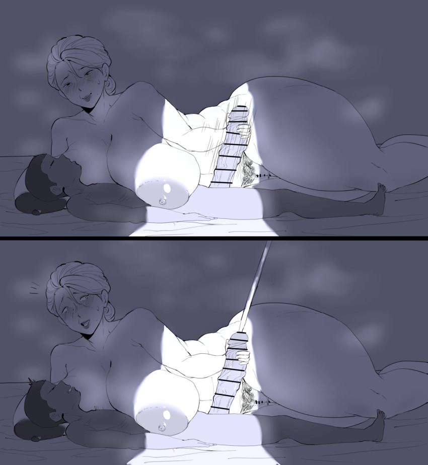 1boy 1girl age_difference breasts handjob huge_breasts large_breasts long_hair sex sex_from_behind shota