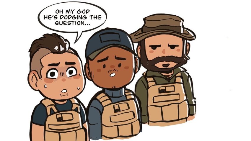 ._. 3boys :o beard beard_stubble blush_stickers call_of_duty call_of_duty:_modern_warfare_2 captain_price captoraart chibi cropped_torso dark-skinned_male dark_skin english_text facial_hair furrowed_brow gaz_(call_of_duty_4) jitome looking_at_viewer male_focus mature_male multiple_boys mustache mustache_stubble nervous_sweating short_hair sideburns soap_(modern_warfare_2) stubble sweat