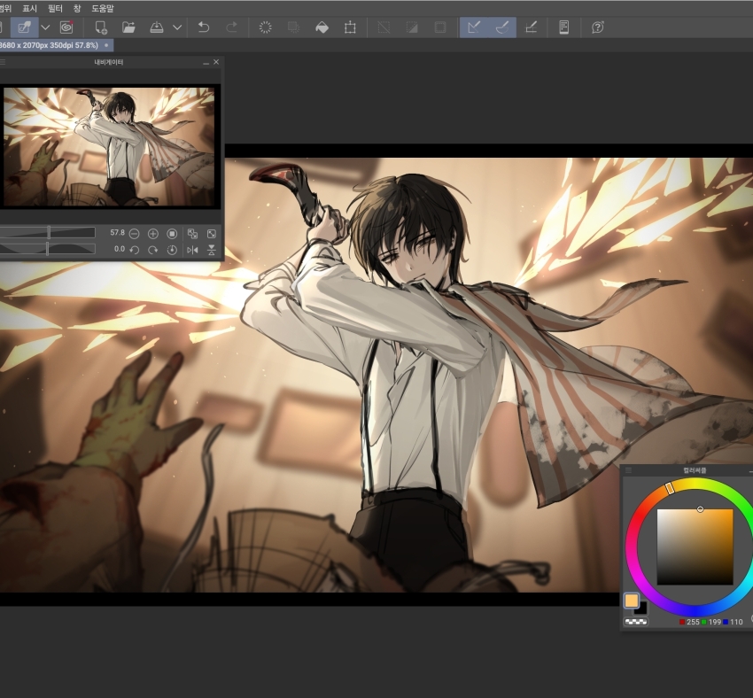 1boy art_program_in_frame attack black_eyes black_hair blood bloody_weapon blurry blurry_background crow&#039;s_eye_view_(e.g.o) dagger detached_wings dongrang_(project_moon) falling from_below glass_shards glowing hat highres holding holding_dagger holding_knife holding_weapon jacket jacket_on_shoulders knife letterboxed light_particles limbus_company looking_at_viewer out-of-frame_censoring outstretched_arm project_moon serious shirt short_hair straw_hat suspenders til_0816 upper_body weapon white_shirt wings yi_sang_(project_moon) zoom_layer