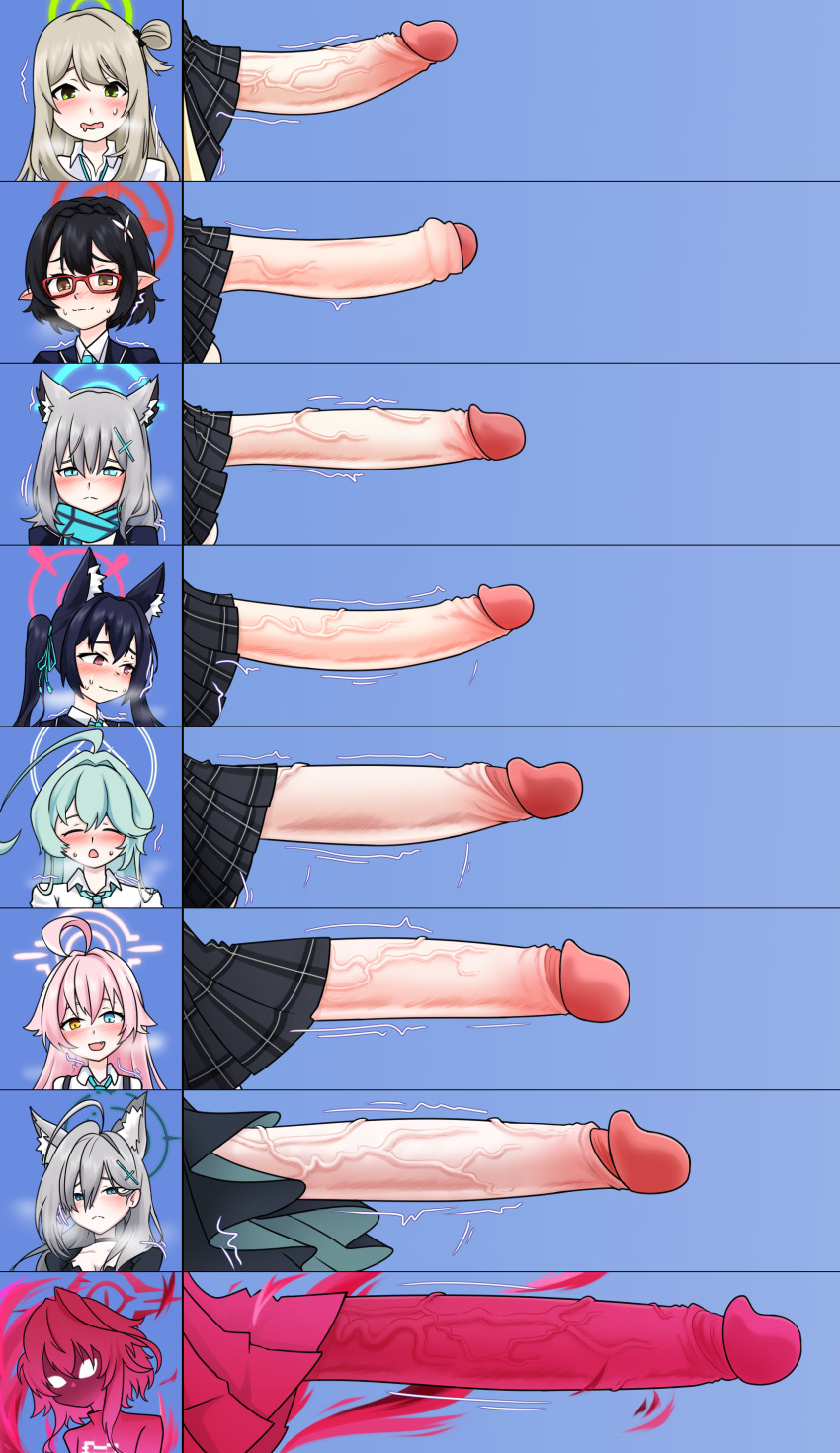 5+futa 6+futa absurdres ayane_(blue_archive) blue_archive breasts chart clothes_lift erection futanari highres hoshino_(blue_archive) hoshino_terror_(blue_archive) huge_penis huge_testicles large_penis multiple_futa nodachinsfw nonomi_(blue_archive) penis penis_chart penis_size_difference school_uniform serika_(blue_archive) shiroko_(blue_archive) shiroko_terror_(blue_archive) size_comparison size_difference skirt testicles veins veiny_penis yume_(blue_archive)