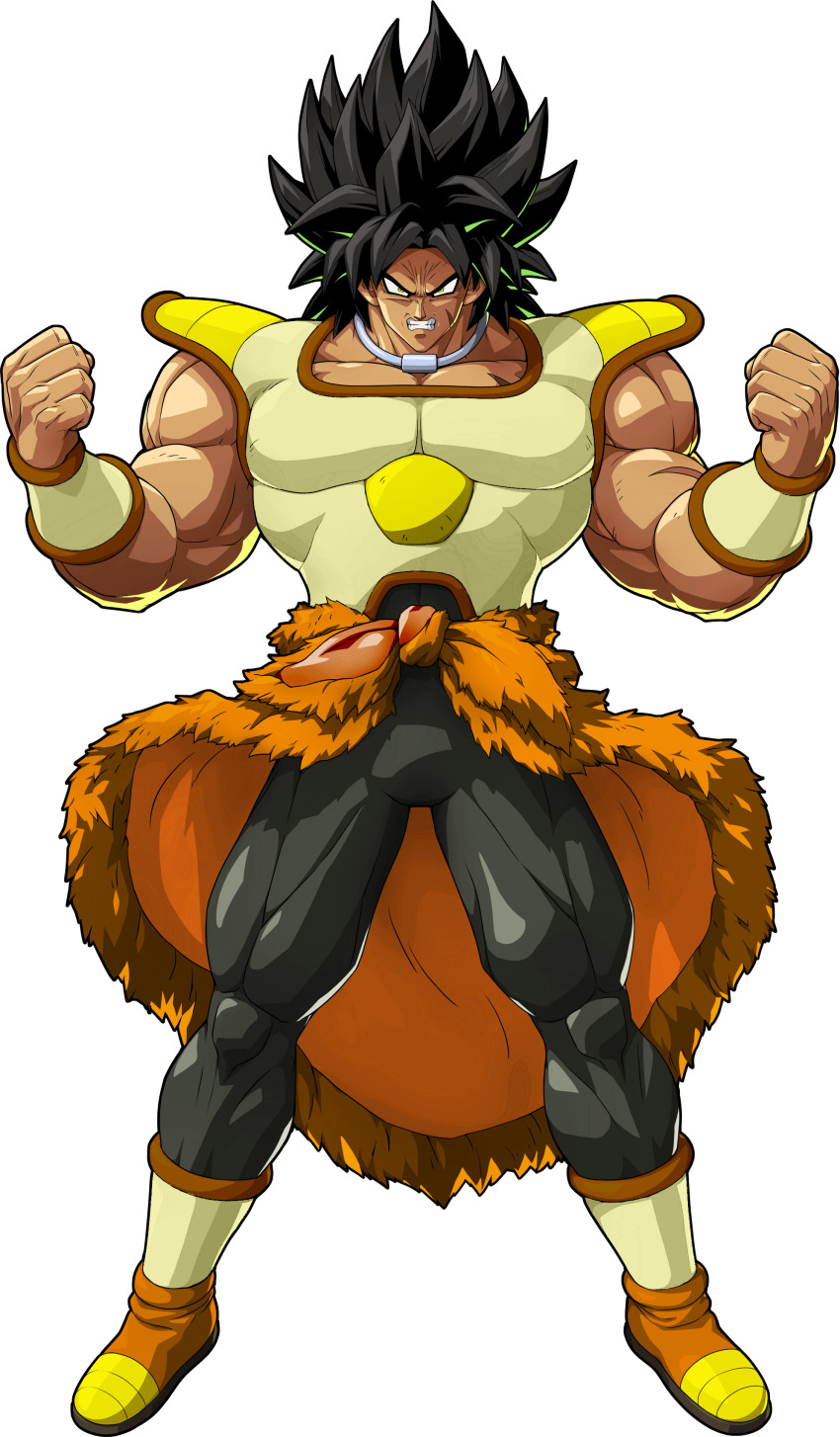 1boy absurdres armor arms_at_sides black_eyes black_hair broly_(dragon_ball_super) dragon_ball dragon_ball_fighterz dragon_ball_super dragon_ball_super_broly expressionless frown highres jewelry looking_away male_focus necklace official_art pants purple_legwear purple_pants recolor scar short_hair simple_background spiked_hair standing upper_body white_background wristband