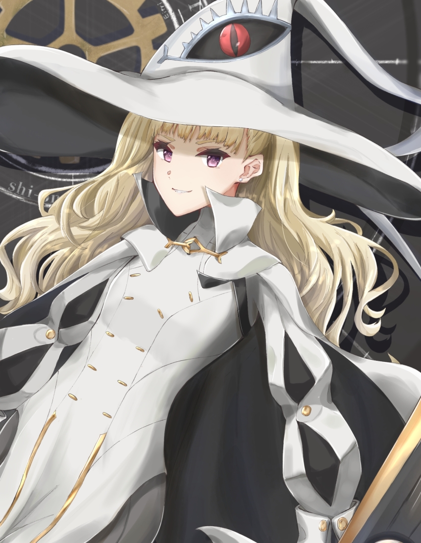 1girl blonde_hair breasts eitri_(fire_emblem) fire_emblem fire_emblem_heroes hat highres long_hair looking_at_viewer nintendo shi-on small_breasts smile solo wavy_hair witch_hat