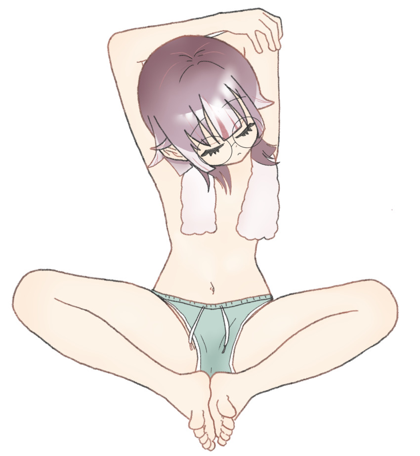 1girl breasts closed_eyes glasses grey_hair hifumi_suu highres kimi_no_koto_ga_dai_dai_dai_dai_daisuki_na_100-nin_no_kanojo no_bra short_hair small_breasts sukosukoji1 towel