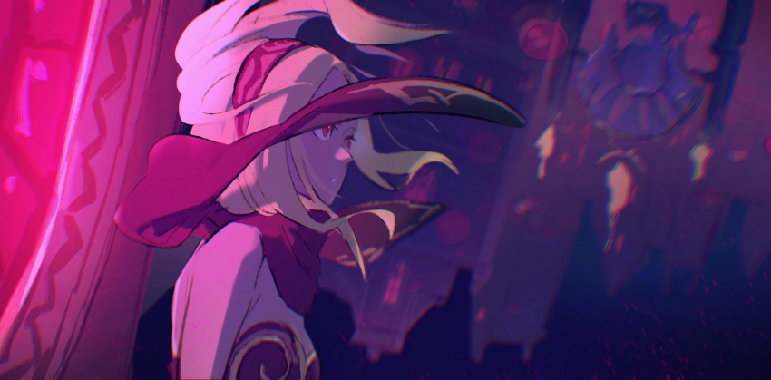 1girl bare_shoulders black_scarf blonde_hair commentary dark-skinned_female dark_skin gravity_daze hairband highres kitten_(gravity_daze) long_hair mossan351 red_eyes scarf solo strapless