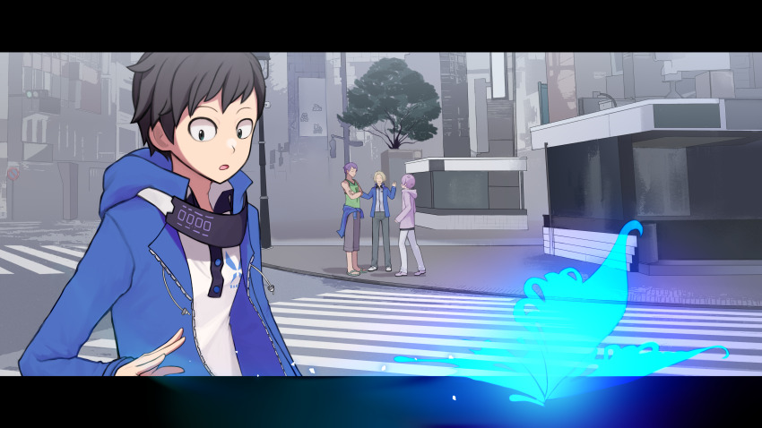 absurdres amasawa_keisuke black_eyes black_hair bug butterfly digimon digimon_story:_cyber_sleuth digimon_story:_cyber_sleuth_hacker&#039;s_memory highres imai_chitose insect mishima_ryuji nogi_yu short_hair
