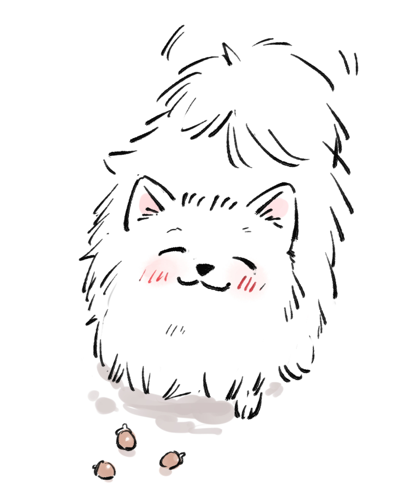 ^_^ acorn animal animal_focus blush closed_eyes closed_mouth dog facing_viewer full_body highres mito_(go!go!king!) motion_lines no_humans original pomeranian_(dog) shadow simple_background solo white_background