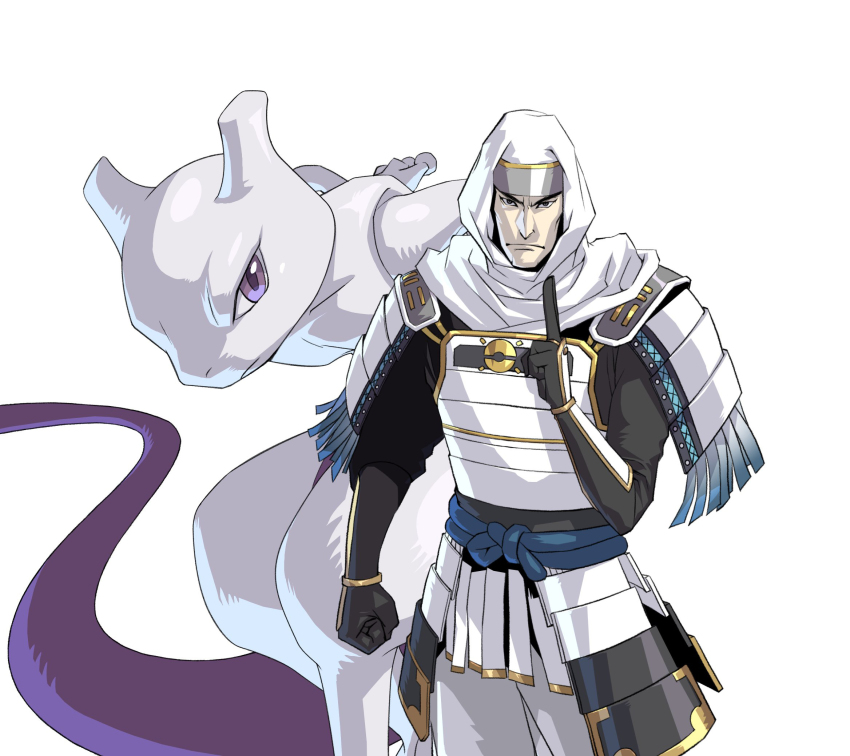 armor gen_1_pokemon highres legendary_pokemon male_focus mewtwo nintendo official_art pokemon pokemon_(creature) pokemon_conquest tagme tail uesugi_kenshin
