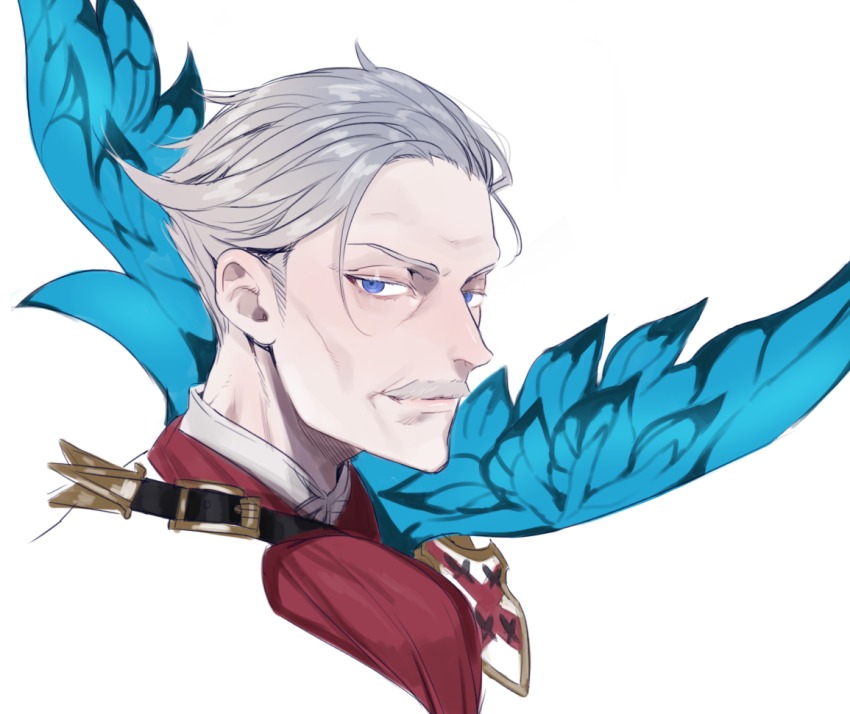 1boy 1girl bad_id bad_pixiv_id blue_eyes butterfly_wings fate/grand_order fate_(series) female_focus insect_wings james_moriarty_(archer)_(fate) male_focus nito_(siccarol) short_hair silver_hair simple_background solo white_background wings