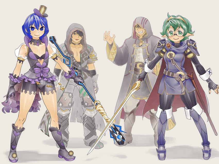2boys 2girls blue_hair breasts cosplay costume_switch fire_emblem fire_emblem_awakening green_hair hood hood_up lucina_(fire_emblem) lucina_(fire_emblem)_(cosplay) male_robin_(fire_emblem) male_robin_(fire_emblem)_(cosplay) multiple_boys multiple_girls natto_soup nintendo pandoria_(xenoblade) pandoria_(xenoblade)_(cosplay) xenoblade_chronicles_(series) xenoblade_chronicles_2 zeke_von_genbu_(xenoblade) zeke_von_genbu_(xenoblade)_(cosplay)