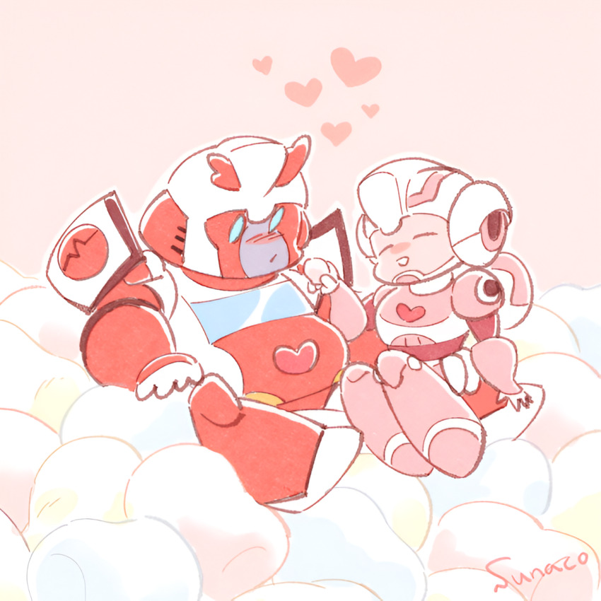 1boy 1girl arcee blue_eyes blush chibi closed_eyes food heart helmet highres humanoid_robot marshmallow mijinkotail029 ratchet_(transformers) resized robot transformers transformers_animated upscaled