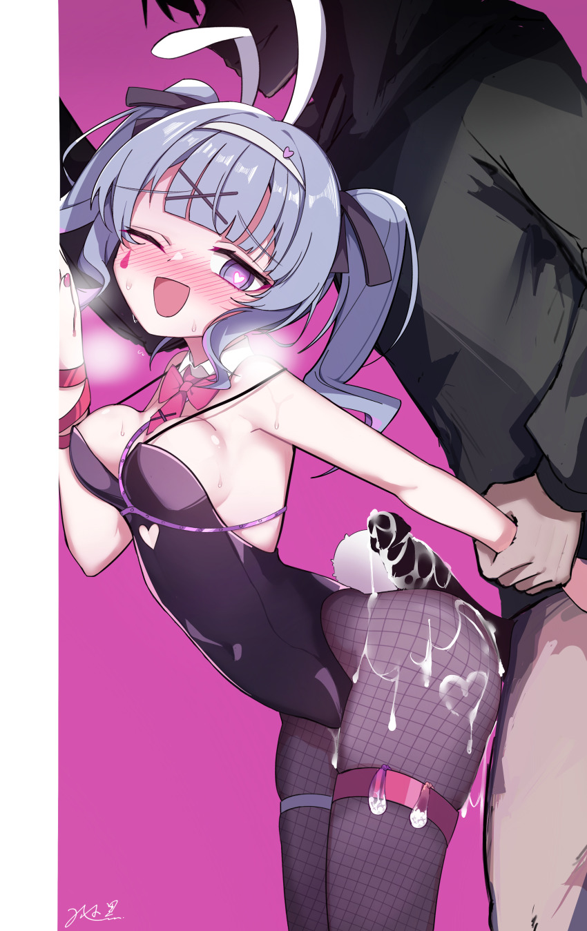 1boy 1girl absurdres aftersex against_wall animal_ears bare_shoulders black_leotard black_pantyhose black_ribbon blue_eyes blue_hair blush bow bowtie breasts breath commentary_request condom cum cum_in_pussy cum_on_clothes detached_collar fake_animal_ears fake_tail female_orgasm feng_xiaohei fishnet_pantyhose fishnets hair_ribbon hairband hatsune_miku hatsune_miku_(vocaloid3) heart heart-shaped_pupils hetero highres holding_another&#039;s_arm large_variant_set leotard medium_breasts medium_hair necktie no_pants one_eye_closed open_mouth orgasm pantyhose penis pink_background pink_bow pink_bowtie pink_necktie playboy_bunny pure_pure_(rabbit_hole) rabbit_ears rabbit_hole_(vocaloid) rabbit_tail ribbon simple_background spaghetti_strap symbol-shaped_pupils tail teardrop_facial_mark twintails used_condom vaginal variant_set vocaloid white_hairband