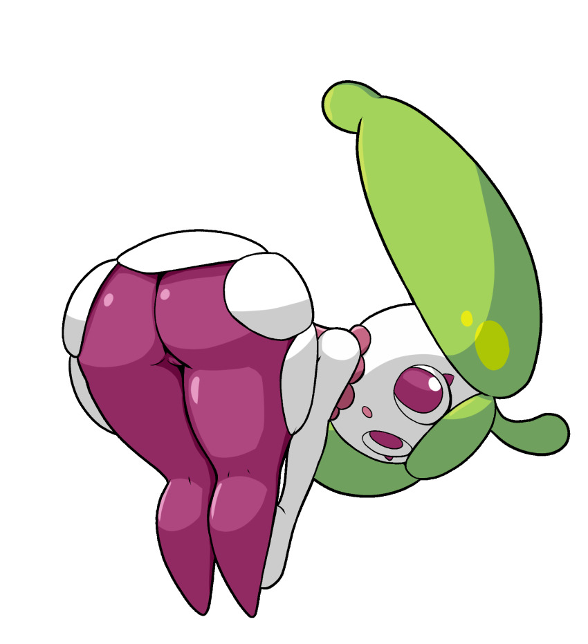 1girl ahoge ass bent_over colored_skin female_focus from_behind full_body gen_7_pokemon green_hair highres kneepits long_hair looking_at_viewer looking_back monster_girl multicolored_skin nintendo open_mouth plant_girl pokemon pokemon_(creature) purple_eyes purple_skin pussy shiny_skin simple_background solo standing steenee tansau twintails two-tone_skin uncensored white_background white_skin