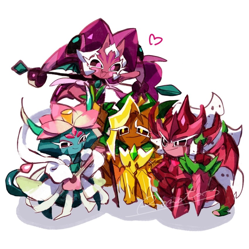 4others :3 ananas_dragon_cookie aqua_hair aqua_kimono aqua_tail arm_up armor armored_boots black_sclera blonde_hair blue_skin blush_stickers boots closed_mouth colored_sclera colored_skin cookie_run cookie_run:_ovenbreak dark_skin dragon_tail dragon_wings eye_contact facial_mark fang flower gradient_tail green_brooch green_tail hat heart helmet highres holding holding_instrument holding_staff holding_sword holding_weapon horns instrument jacket japanese_clothes kimono long_hair looking_at_another looking_down looking_up lotus lotus_dragon_cookie lychee_dragon_cookie multiple_others open_clothes open_jacket open_mouth other_focus pink_eyes pink_flower pink_hat pink_skin pink_tail pitaya_dragon_cookie red_tail red_wings rn9j shadow short_hair simple_background skin-covered_horns smile staff sword tail weapon white_background white_eyes white_hair white_jacket wings yellow_eyes