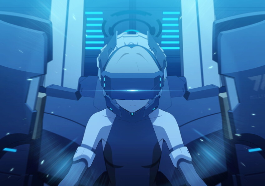 1girl bare_shoulders black_gloves black_leotard blonde_hair blue_archive blue_eyes closed_mouth elbow_gloves game_cg gloves head-mounted_display highres leotard looking_at_viewer maid_headdress mecha_pilot_suit non-web_source official_alternate_costume official_art solo toki_(abi-eshuh)_(blue_archive) toki_(blue_archive) upper_body