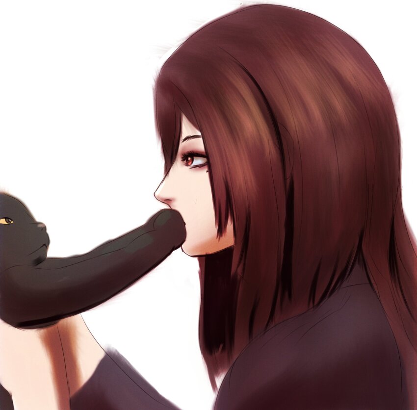 2girls banmin banmin_chan black_cat breasts brown_hair cat colored_skin eizoku_shizu eyeshadow eyeshadow_under_eye highres hime_cut large_breasts lipstick long_hair makeup military_lolita mountainbro mouth_covering multiple_girls pale_skin permabanned red_eyes thick_thighs thighs virtual_youtuber white_skin