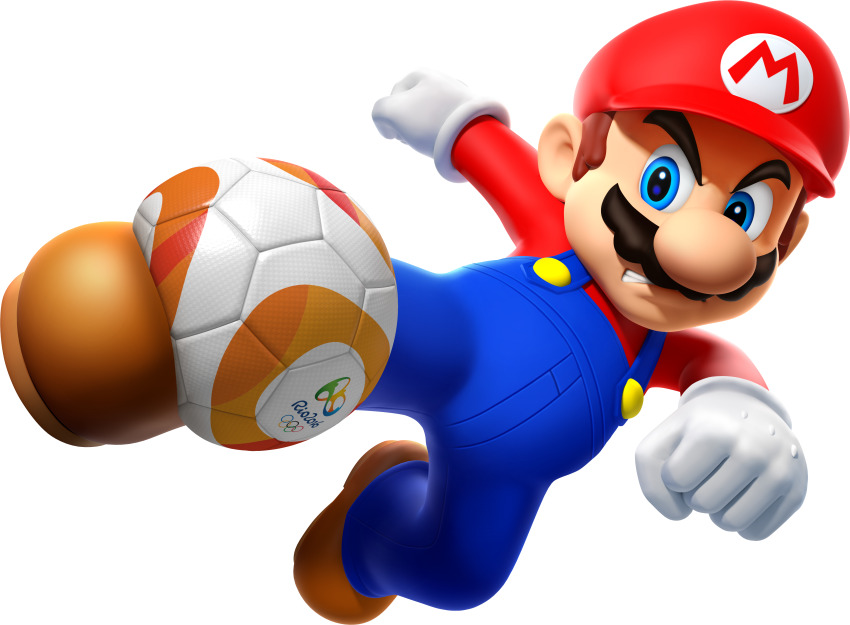 1boy 2016_summer_olympics 3d absurdres arms_up ball big_nose blue_eyes blue_overalls brown_hair brown_shoes buttons cabbie_hat clenched_hands clenched_teeth clothes_writing facial_hair full_body gloves hat highres jumping kicking leg_up long_sleeves male_focus mario mario_&amp;_sonic_(series) mario_&amp;_sonic_at_the_rio_2016_olympic_games mario_(series) mustache nintendo official_art olympic_rings olympics outstretched_arm overalls red_hat red_shirt serious shirt shoes short_hair simple_background soccer soccer_ball solo teeth third-party_source transparent_background v-shaped_eyebrows white_gloves