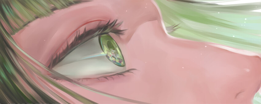 1girl 4boys akechi_mitsuhide_(sengoku_basara) anko_(tkg0705) blunt_bangs commentary_request eye_focus eye_reflection eyelashes floating_hair from_side green_eyes green_hair highres looking_ahead male_focus mori_ranmaru_(sengoku_basara) multiple_boys nouhime_(sengoku_basara) oda_nobunaga_(sengoku_basara) reflection sengoku_basara shibata_katsuie_(sengoku_basara) solo_focus wide-eyed