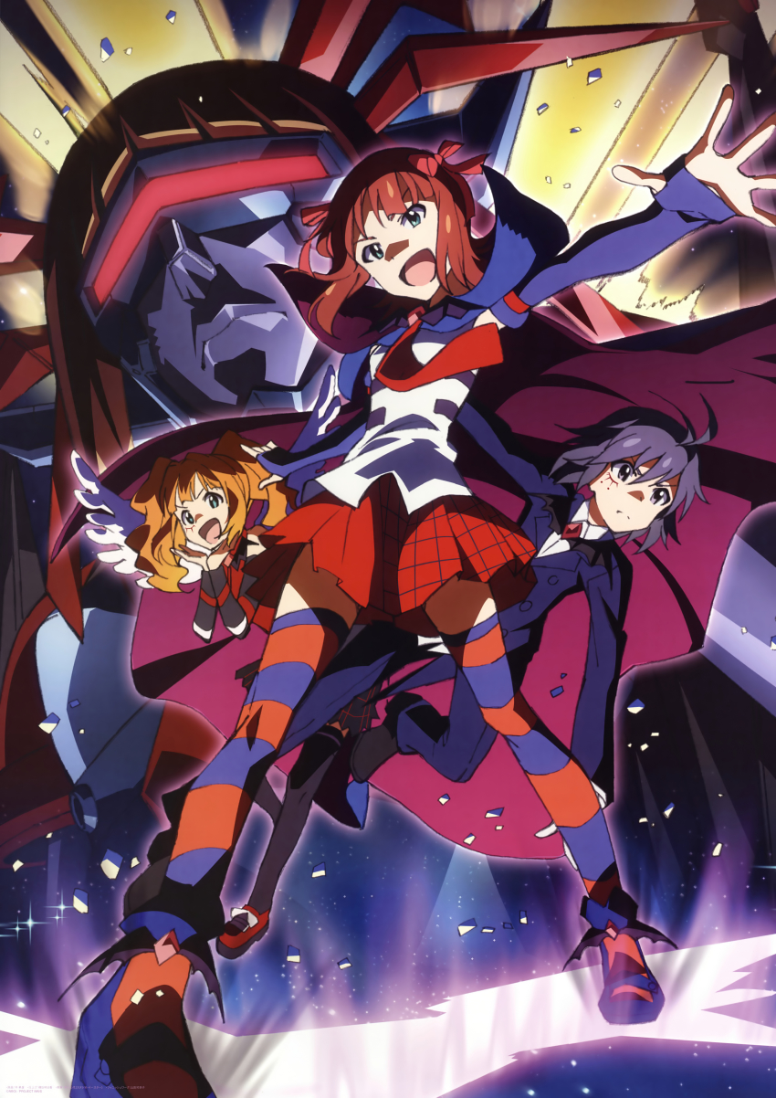 3girls absurdres amami_haruka dark_haruka harustein hayashi_isao highres idolmaster idolmaster_(classic) kikuchi_makoto mecha mujin_gattai_kisaragi multiple_girls open_mouth robot takatsuki_yayoi