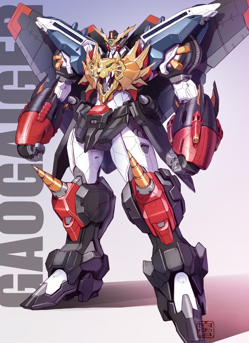 clenched_hands gaogaigar gattai highres lion_head_(ornament) maeda_hiroyuki mecha no_humans redesign robot solo solo_focus standing super_robot v-fin