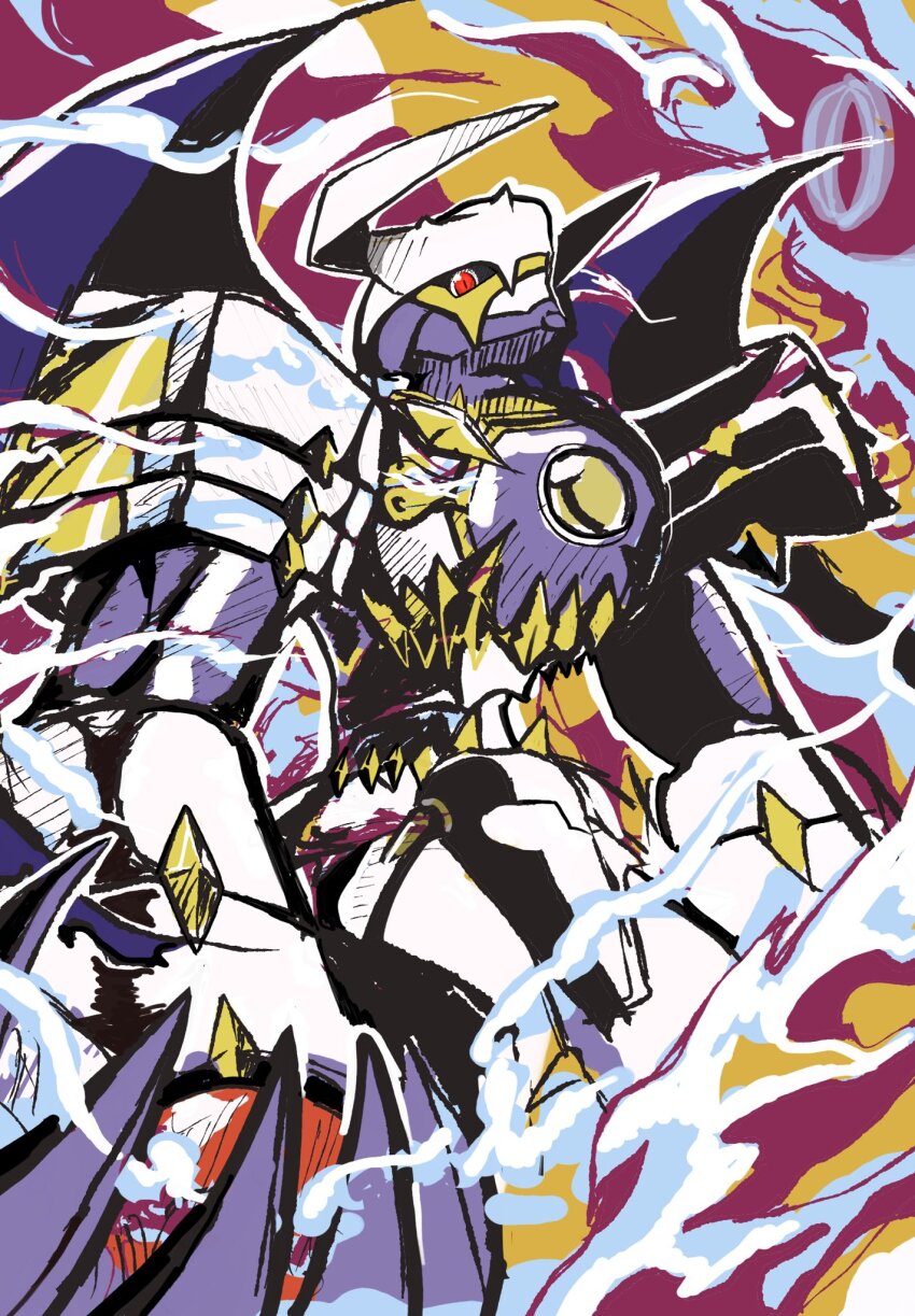 armor cowboy_shot digimon digimon_(creature) dynasmon helmet highres knight nigreenwalker red_eyes slit_pupils solo white_armor white_helmet