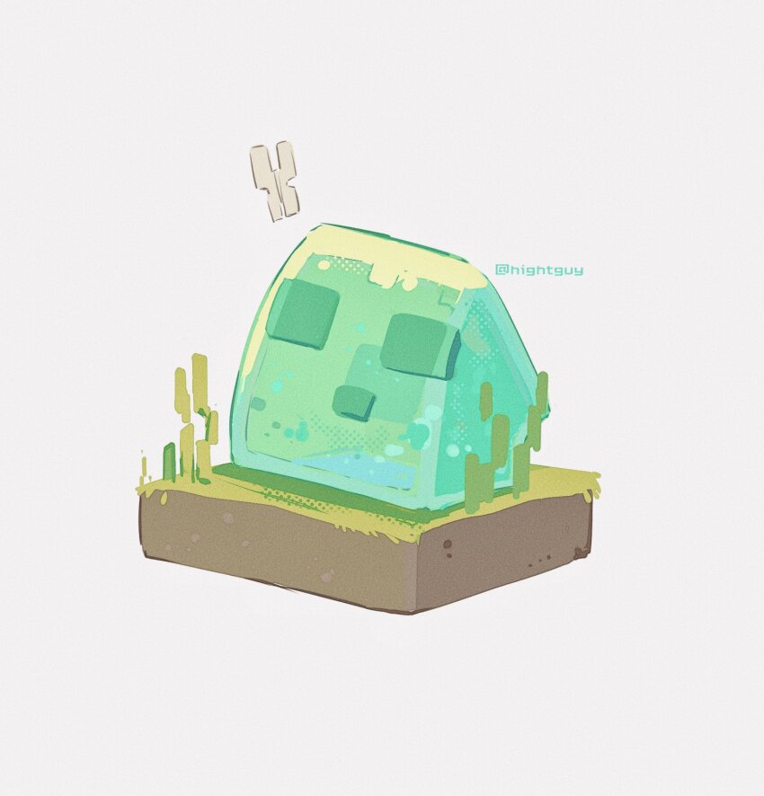 artist_name bug butterfly commentary dirt grass halftone hashtag-only_commentary highres hightguy insect isometric looking_up minecraft no_humans slime_(minecraft) solo white_background