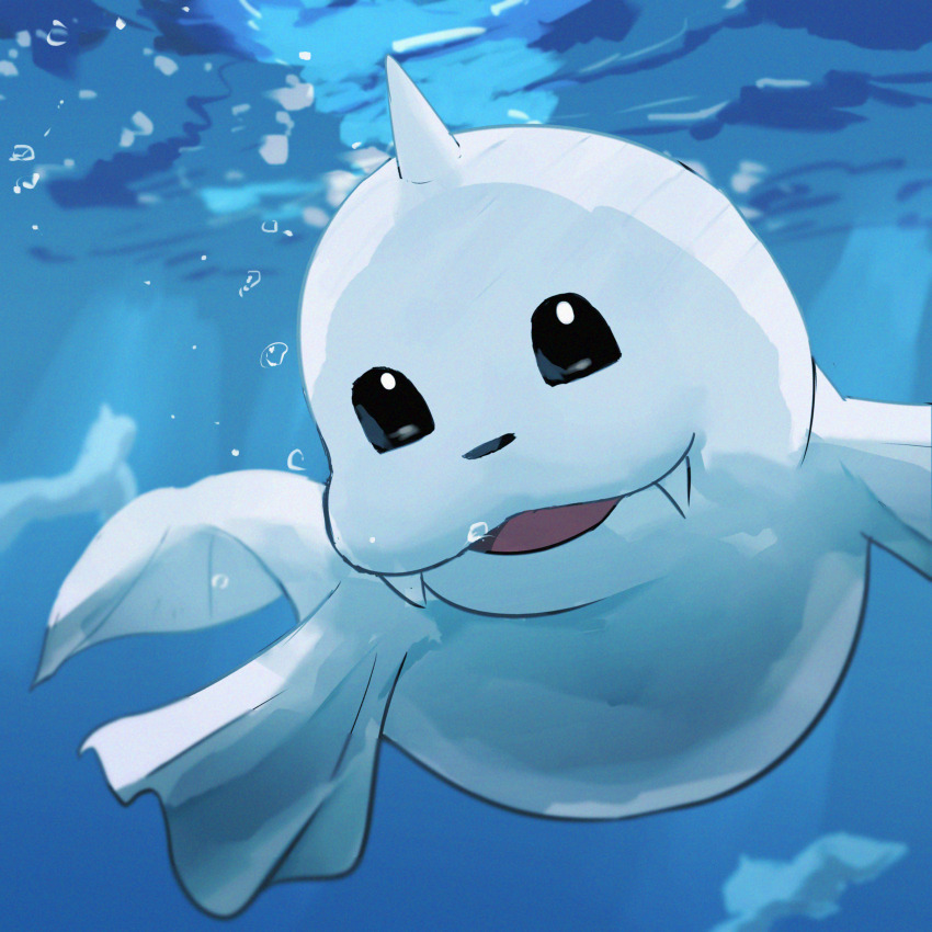 absurdres air_bubble bubble dewgong fangs gen_1_pokemon highres horns looking_at_viewer nintendo no_humans open_mouth pokemon pokemon_(creature) single_horn solo spicyichizo underwater white_fur
