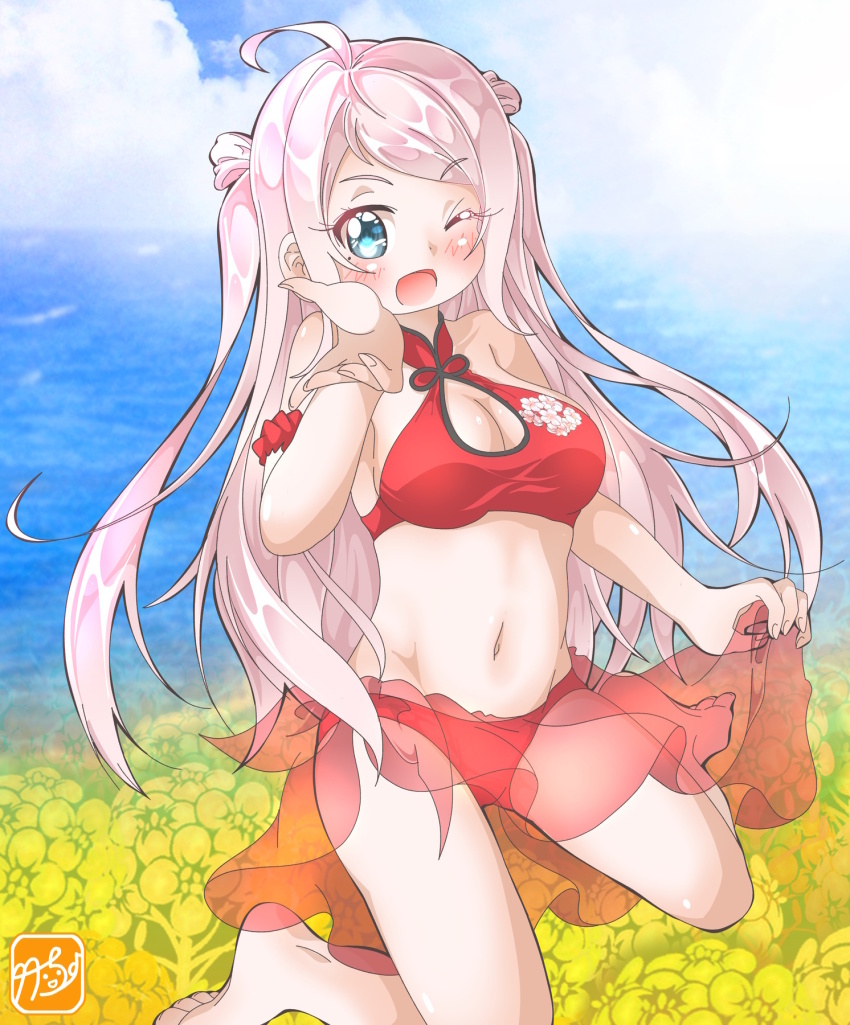 1girl blue_eyes female_focus long_hair love_live! love_live!_nijigasaki_high_school_idol_club mole mole_under_eye pink_hair takecho takecho-chan takecho1 zhong_lanzhu