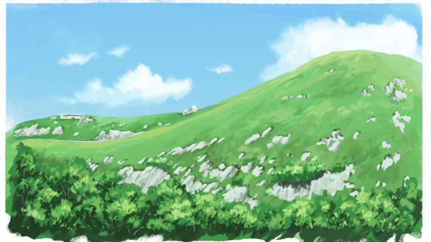 blue_sky cloud day furumiya-underson grass highres hill no_humans original outdoors scenery sky