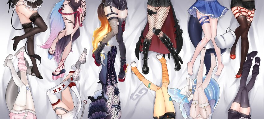 6+girls akuma_nihmune animal-themed_footwear asymmetrical_legwear bandaid bandaid_on_knee bandaid_on_leg bao_(vtuber) barefoot belt belt_pouch bikini bikini_bottom_only black_dress black_footwear black_thighhighs blue_nails blue_skirt boots callie_calico camizole_corzette clothing_cutout commentary cottontail_(vtuber) dress english_commentary fishnet_thighhighs fishnets florks flower gamer_supps garter_straps gremlinbon heart_cutout high_heels highres indie_virtual_youtuber inislein knee_boots leg_focus loose_socks mismatched_thighhighs multiple_girls nail_polish pink_flower pink_socks platform_footwear pouch red_footwear sandals shibari shibi_cottonbum shylily silvervale silvervale_(sakura_goddess) sinder_(vtuber) skirt slippers snoozy_(vtuber) socks socks_agency spikes swimsuit tail thigh_belt thigh_strap thighhighs thighs toenail_polish toenails torn_clothes torn_thighhighs vallure vei_(vtuber) virtual_youtuber white_bikini white_garter_straps